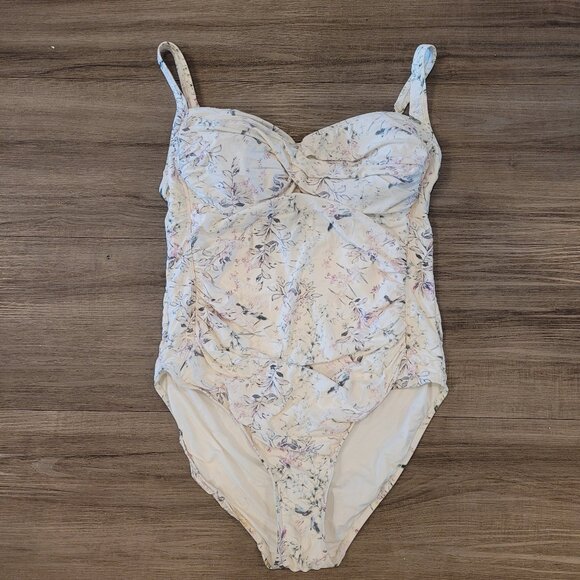 Nip Tuck Swimwear One Piece Swim Bathing Suit Size 12 White Floral NORDSTROM - Picture 1 of 3
